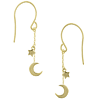 14k Yellow Gold Dangle Crescent Moon Star Earrings with French Wires