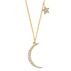 14k Yellow Gold 1/4 ct Diamond Crescent Moon and Star Dangle Necklace