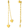 14k Yellow Gold Dangle Hearts Double Strand Earrings High Polish