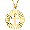 14k Yellow Gold Fluted Cross Medallion Necklace 20in