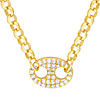 14k Yellow Gold .50 ct tw Diamond Puff Mariner Link on Rolo Necklace