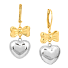 14k Two-tone Gold Heart Bow Dangle Leverback Earrings