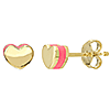 14k Yellow Gold Preppy Heart Stud Earrings with Pink Enamel