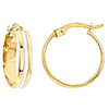 14k Yellow Gold White Enamel Hoop Earrings 5/8in