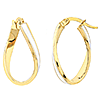 14k Yellow Gold White Enamel Oval Twist Hoop Earrings 5/8in