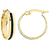 14k Yellow Gold Black Enamel Hoop Earrings 5/8in