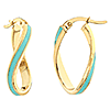 14k Yellow Gold Turquoise Enamel Oval Twist Hoop Earrings 5/8in