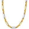 14k Two-tone Gold Mixed Paper Clip and Round Link Brushed and Polished Chunky Necklace