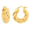 14k Yellow Gold Wide Twisted Puff Hoop Earrings 1in