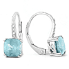 14k White Gold 2.5 ct tw Cushion Blue Topaz and Diamond Leverback Earrings AA Quality