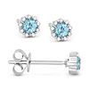 14k White Gold 0.22 ct tw Blue Topaz and Diamond Halo Stud Earrings AA Quality