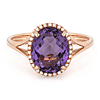 14k Rose Gold Oval Amethyst and Diamond Halo Ring