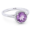 14k White Gold 7mm Amethyst and Diamond Halo Ring