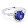 14k White Gold Created Blue Sapphire and Diamond Halo Ring