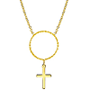 14k Yellow Gold Diamond-cut Open Circle and Cross Necklace