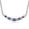 Sterling Silver Created Blue Sapphire and Lab Grown Diamond Curved Bar Necklace