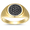 Ethos Men's Yellow Gold Plated Sterling Silver Ring with Black Sapphires