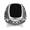 Ethos Men's Sterling Silver Black Agate Cushion Ring