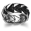 Ethos Men's Chevron Rhodium and Gunmetal Sterling Silver and Black Sapphire Ring