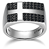 Ethos Men's Black Ice Gunmetal Sterling Silver and Black Sapphire Cross Signet Ring