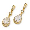 Gold-plated Sterling Silver Pear CZ Halo Dangle Earrings