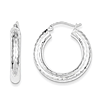 Sterling Silver 1in Diamond-cut Hoop Earrings 4mm