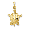 10k Yellow Gold Solid 3-D Moveable Turtle Pendant 3/4in