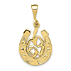 10k Yellow Gold Horseshoe and Clover Pendant 3/4in