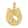 10k Yellow Gold Horse in Horseshoe Pendant 7/8in