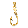 10k Yellow Gold Fish Hook Pendant with Rope 1in