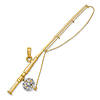 10k Yellow Gold and Rhodium 3-D Fly Rod Fishing Pole Pendant