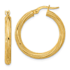 10k Yellow Gold Italian Polished and Textured Twisted Tube Hoop Earrings 1in