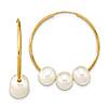 10k Yellow Gold 6mm Semi-round White Freshwater Cultured Pearl Hoop Dangle Earrings