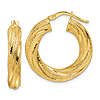 10k Yellow Gold 1in Hollow Textured Round Hoop Earrings 4.7mm Thick