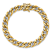 14k Two-tone Gold Men's Polished and Satin Curb Link Bracelet 8.5in