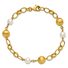 14k Yellow Gold Freshwater Pearl and Brushed Bead Station Bracelet 7.5in