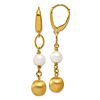 14k Yellow Gold Freshwater Pearl and Brushed Bead Station Earrings