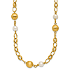 14k Yellow Gold Freshwater Pearl and Brushed Bead Station Necklace