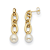 14k Yellow Gold Freshwater Cultured Pearl and Oval Link Drop Earrings