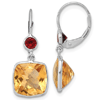 14k White Gold 8.3 ct tw Cushion Cut Citrine and Garnet Leverback Dangle Earrings