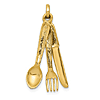 14k Yellow Gold Knife Fork And Spoon Pendant