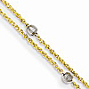 14K Two-tone Gold 9in Two Strand Spiga Mirror Beads Anklet