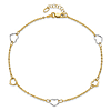 14K Two-tone Gold Open Hearts Anklet