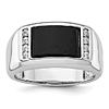 14k White Gold Men's Rectangular Black Onyx and Lab Grown Diamond Ring