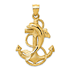 14k Yellow Gold Dolphin and Anchor Pendant 1 1/2in