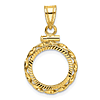 14k Yellow Gold Hand Twisted Ribbon and Diamond-cut Coin Bezel for One Dollar US Coin 