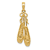 14k Yellow Gold 3-D Ballet Slippers Pendant 1in