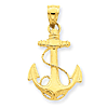 14kt Yellow Gold 7/8in Polished Anchor Pendant with Rope