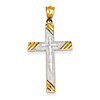 14k Two-Tone Gold Diamond-cut Cross Pendant 1 1/8in