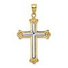 14k Yellow Gold with Rhodium Budded Cross Pendant 1in